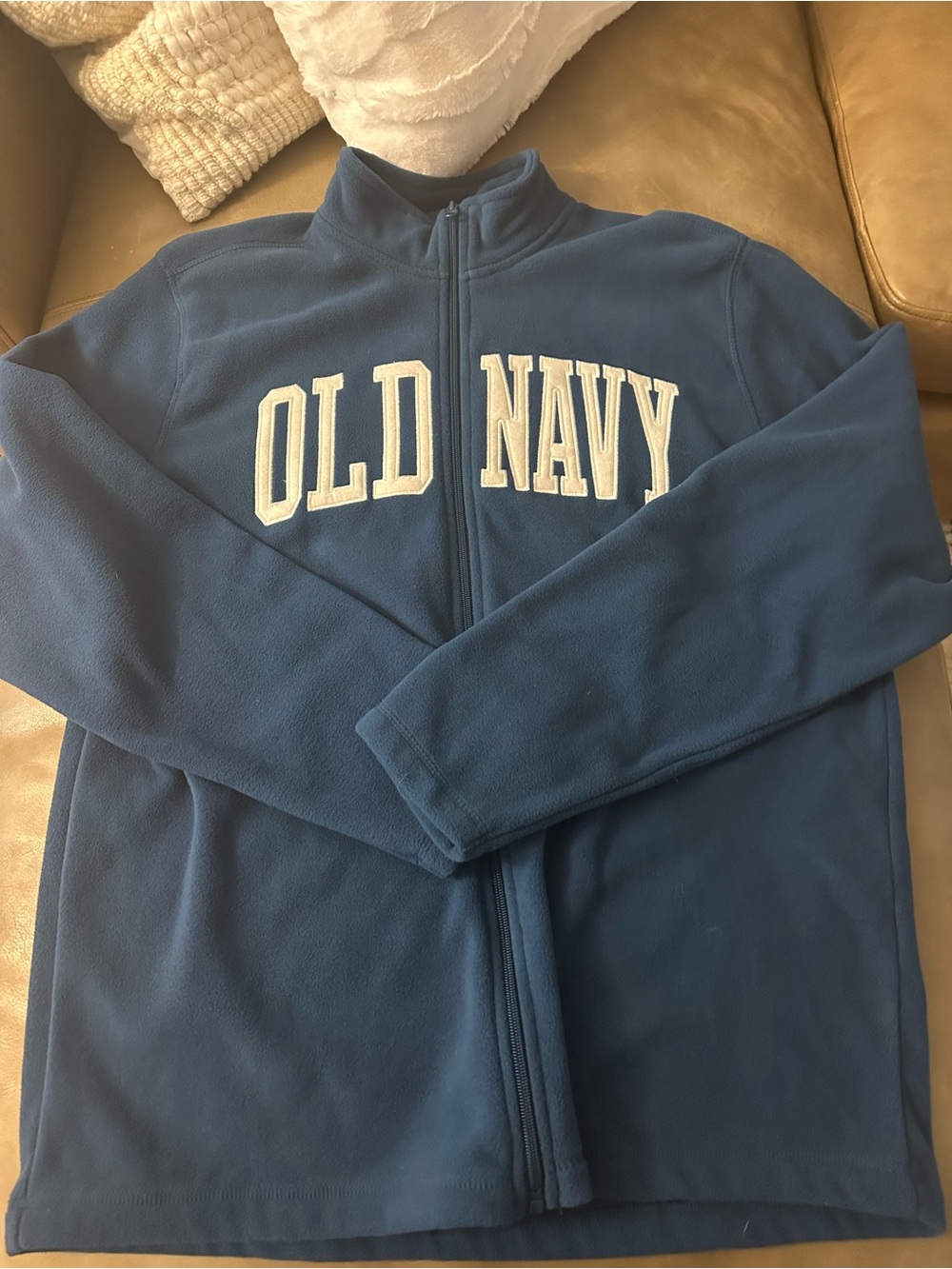 VINTAGE Old Navy Blue Full-Zip Fleece Sweater with White Logo